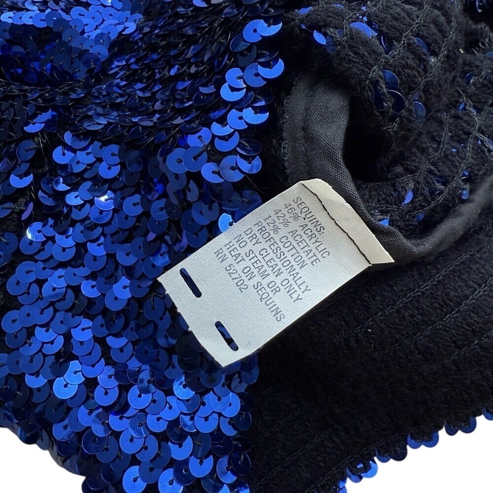 Vintage Lillie Rubin sequin sweater 80's Lightning Bolt Cobalt Blue Party - Picture 12 of 16